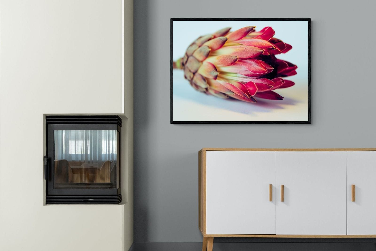 Protea Still Life-Wall_Art-100 x 75cm-Mounted Canvas-Black-Pixalot