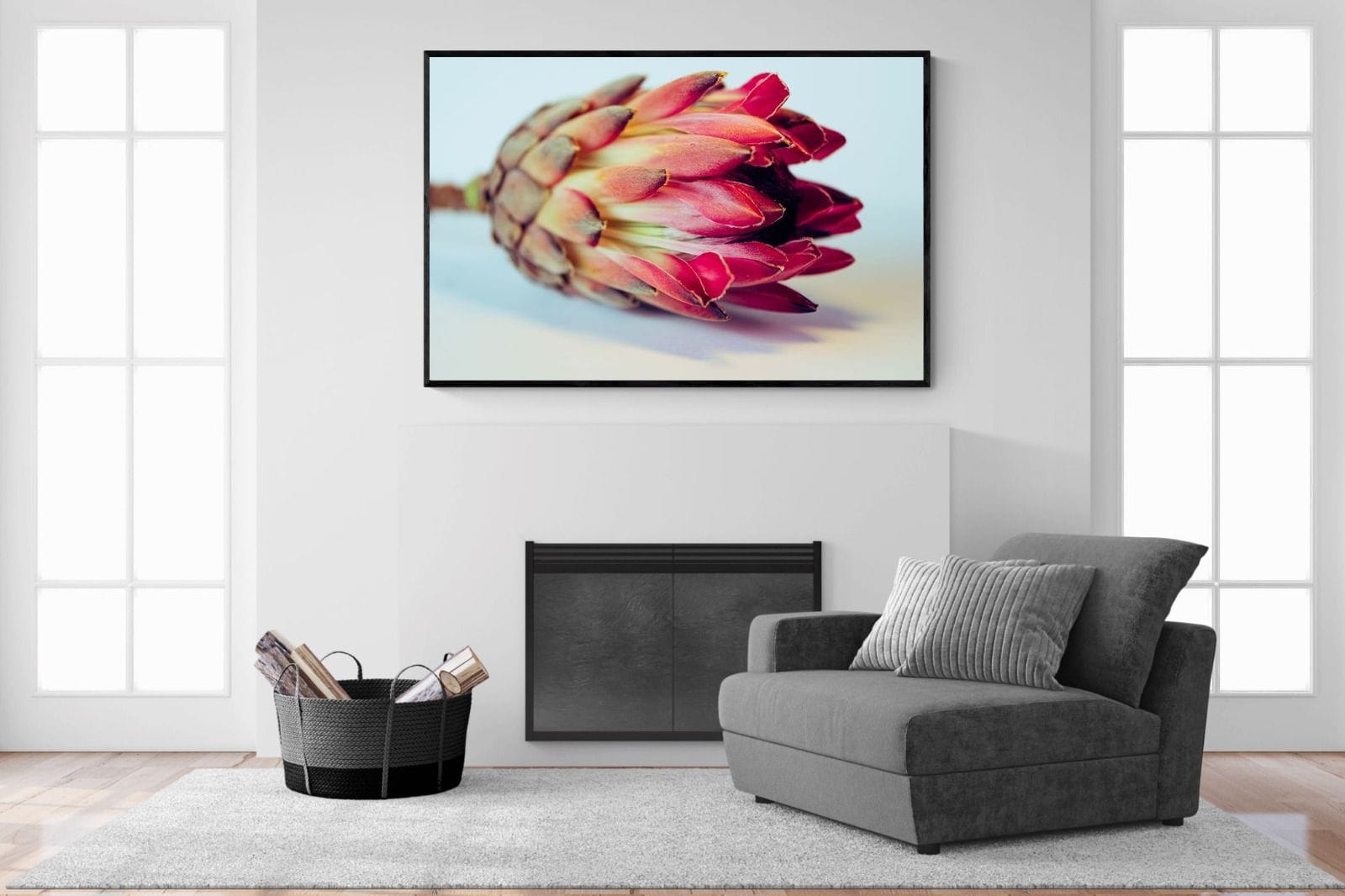 Protea Still Life-Wall_Art-150 x 100cm-Mounted Canvas-Black-Pixalot