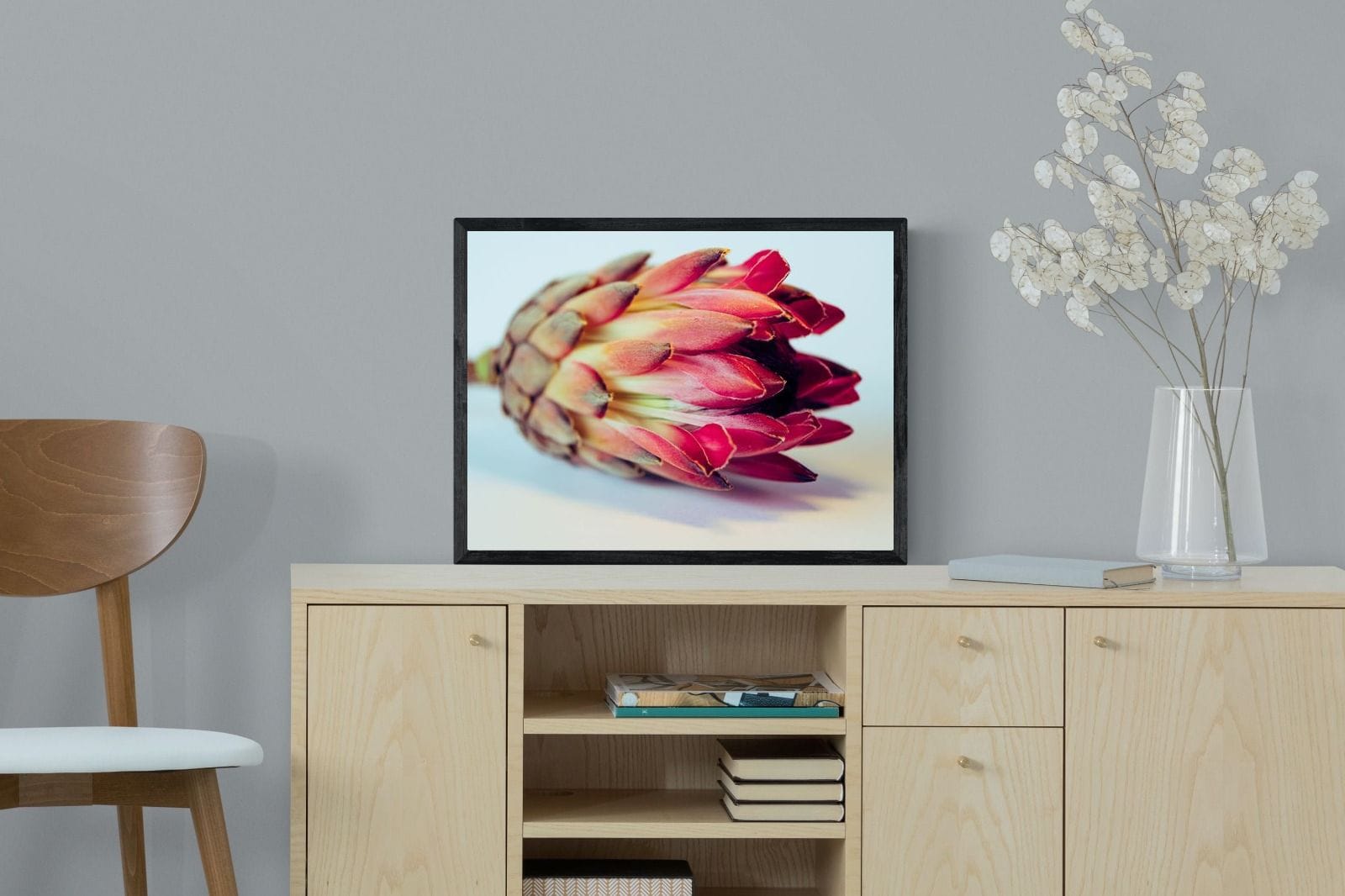 Protea Still Life-Wall_Art-60 x 45cm-Mounted Canvas-Black-Pixalot