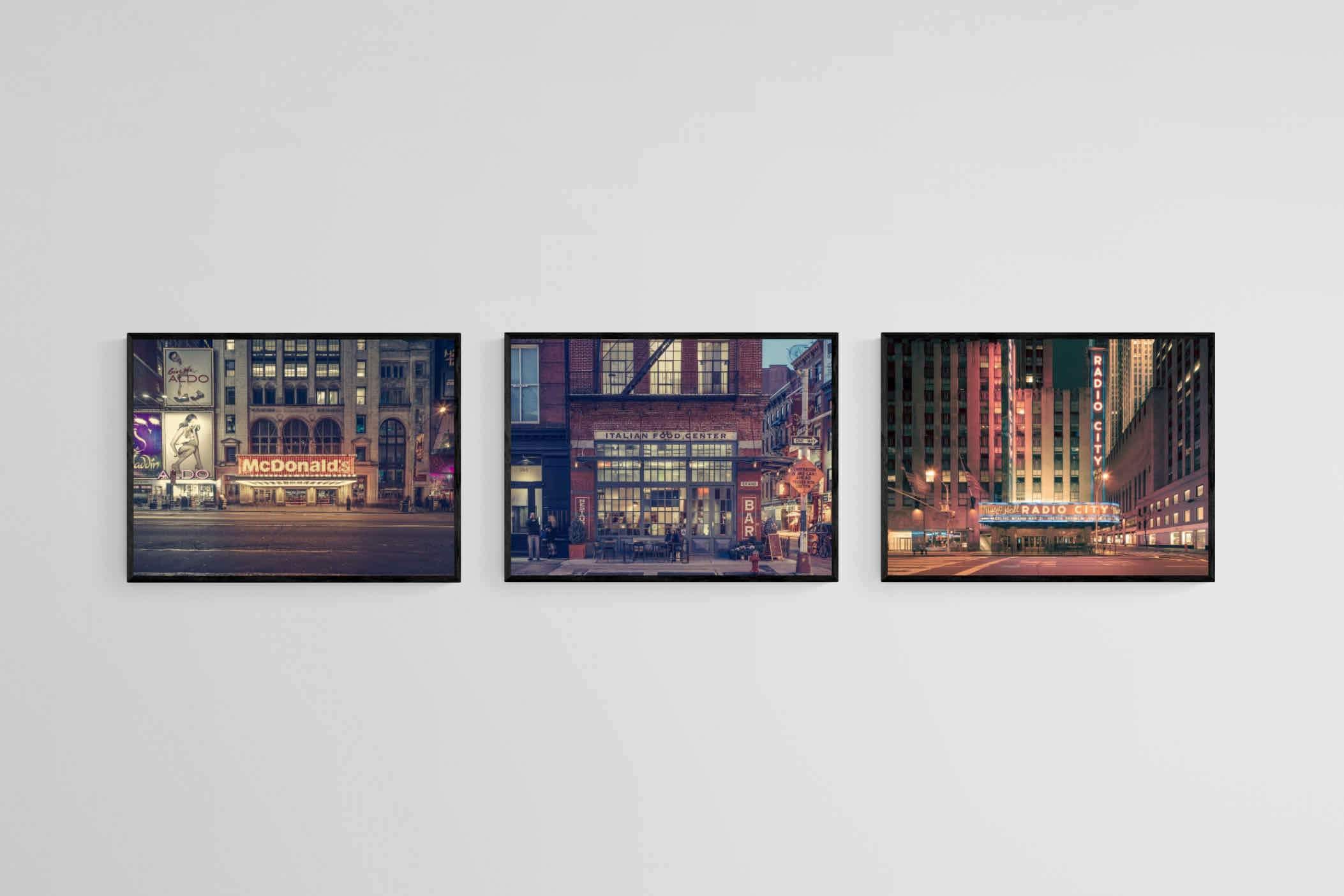 Retro Brooklyn Set-Wall_Art-60 x 45cm (x3)-Mounted Canvas-Black-Pixalot