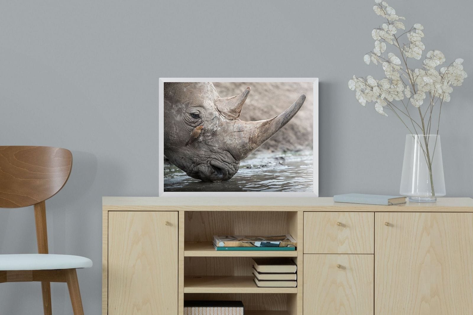 Rhino & Friend-Wall_Art-60 x 45cm-Mounted Canvas-White-Pixalot