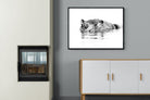 River Hippo-Wall_Art-100 x 75cm-Mounted Canvas-Black-Pixalot