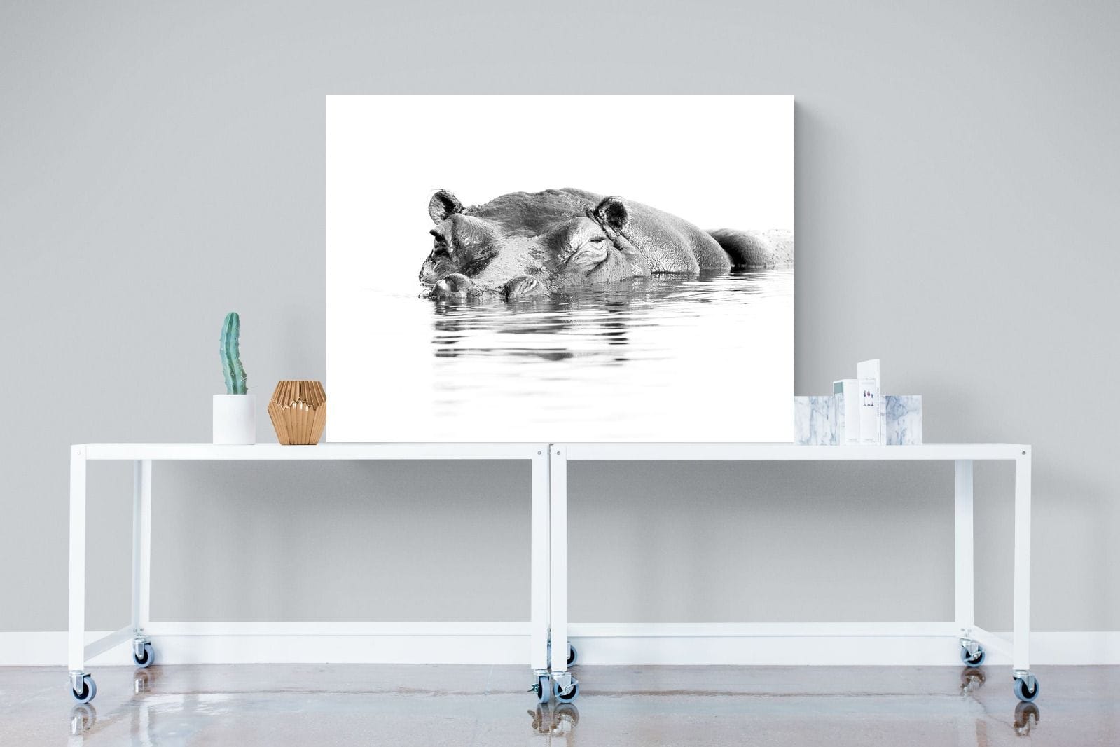 River Hippo-Wall_Art-120 x 90cm-Mounted Canvas-No Frame-Pixalot