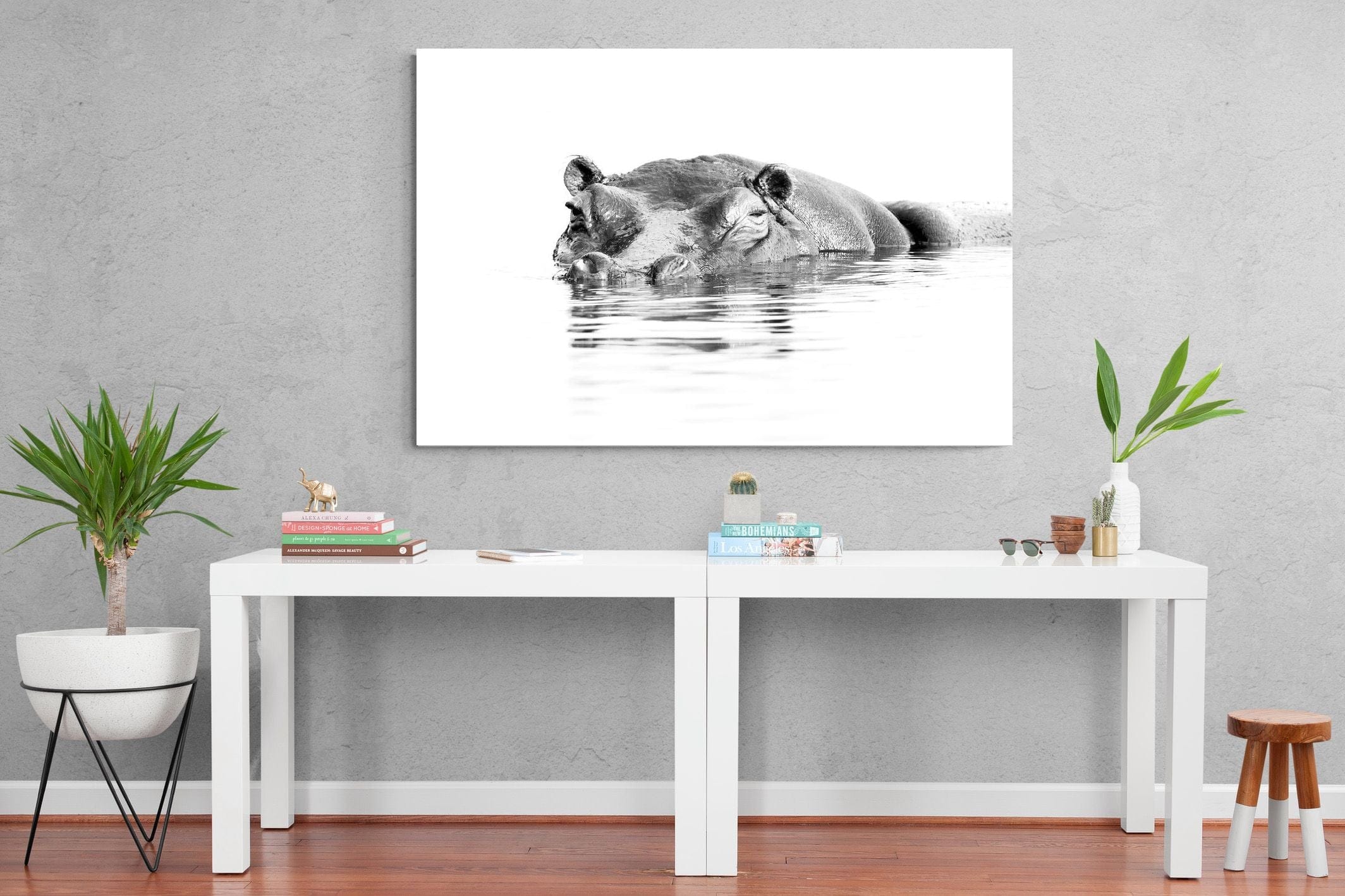 River Hippo-Wall_Art-150 x 100cm-Mounted Canvas-No Frame-Pixalot