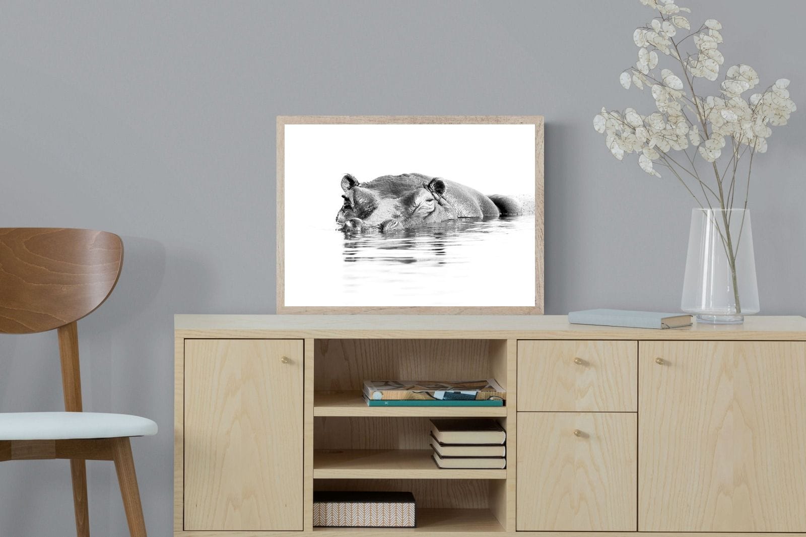 River Hippo-Wall_Art-60 x 45cm-Mounted Canvas-Wood-Pixalot