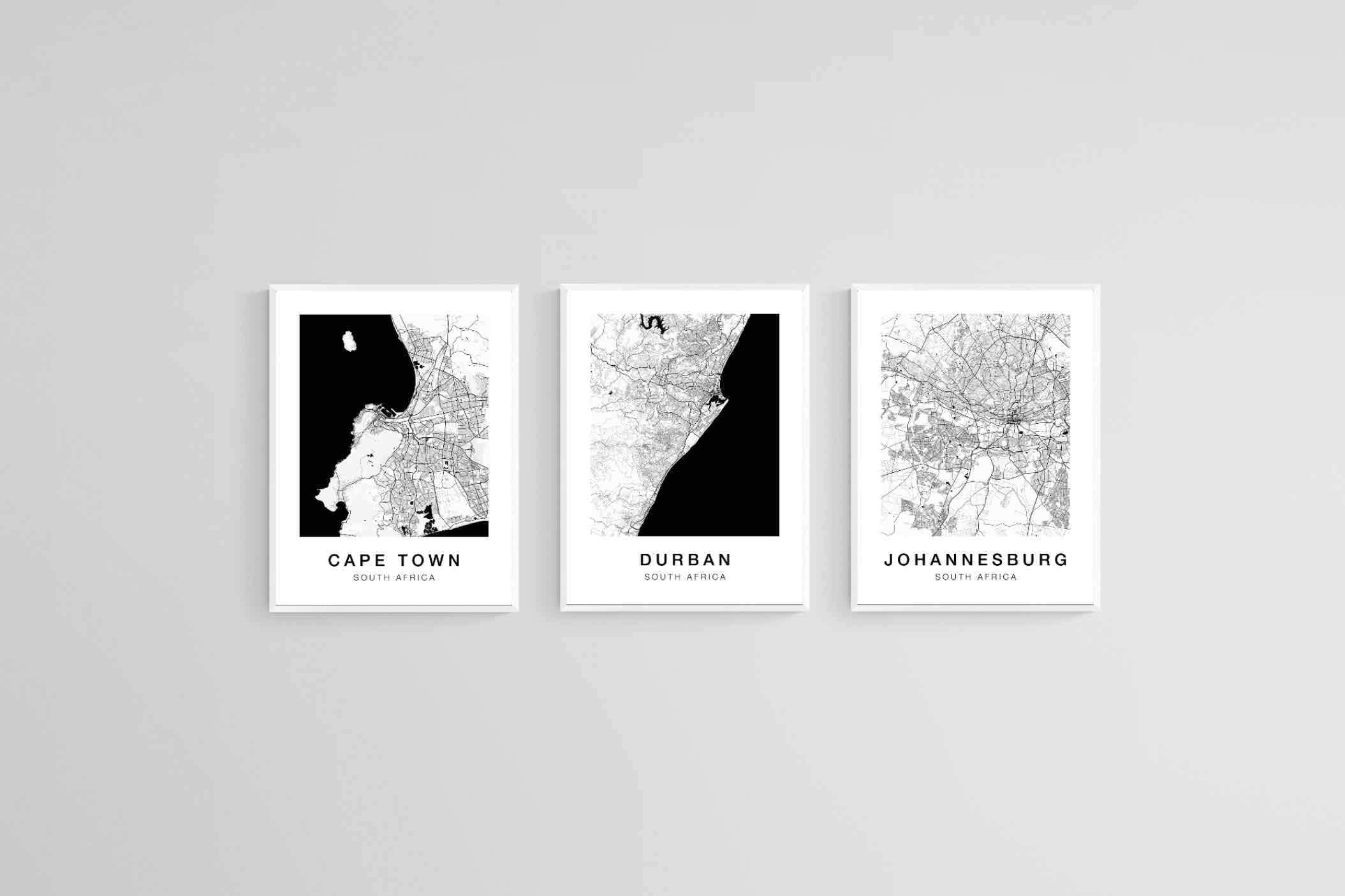 South African City Maps Set-Wall_Art-45 x 60cm (x3)-Mounted Canvas-White-Pixalot