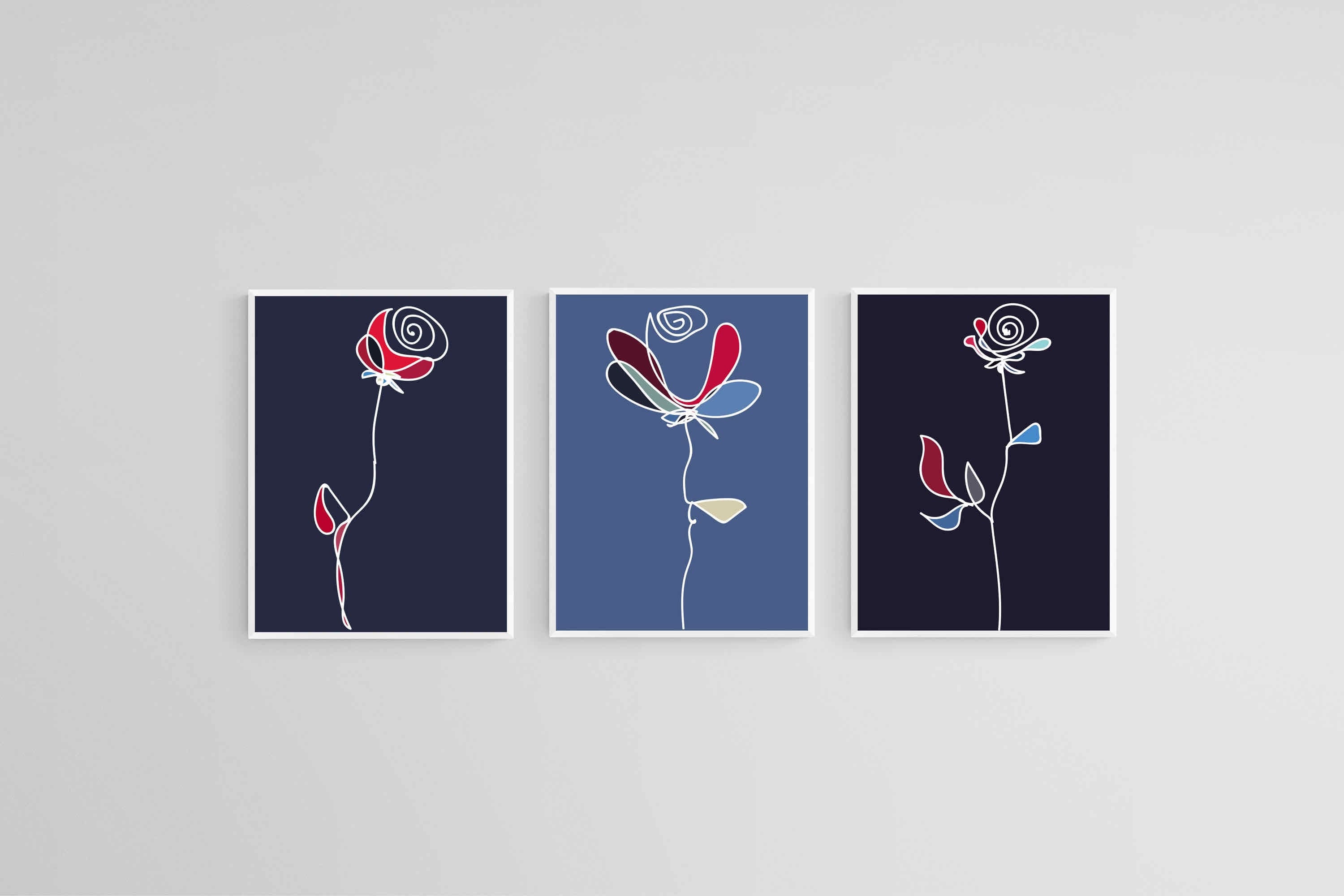 Stems & Petals Set-Wall_Art-45 x 60cm (x3)-Mounted Canvas-White-Pixalot