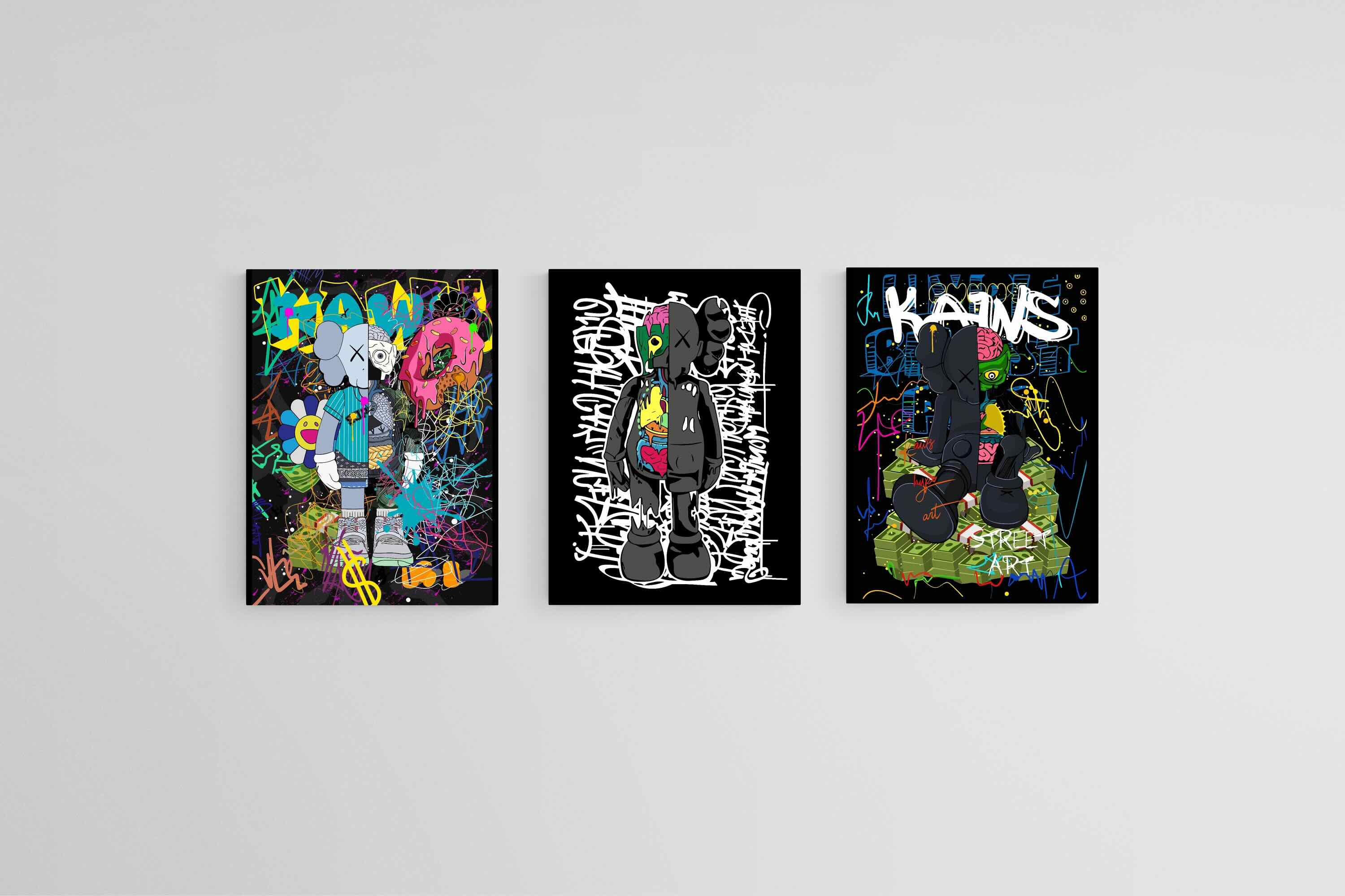 Street Art KAWS Set-Wall_Art-45 x 60cm (x3)-Mounted Canvas-No Frame-Pixalot