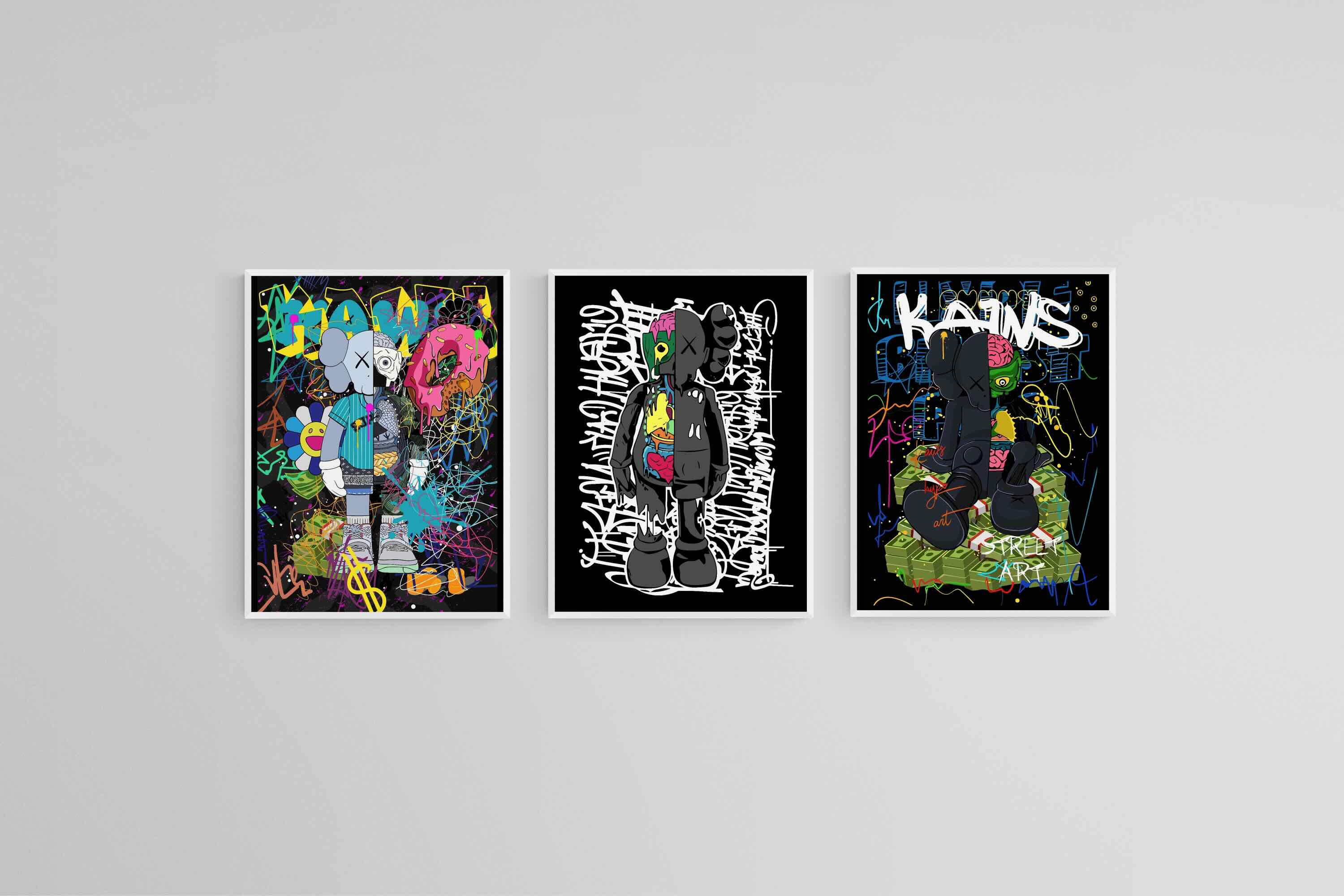 Street Art KAWS Set-Wall_Art-45 x 60cm (x3)-Mounted Canvas-White-Pixalot