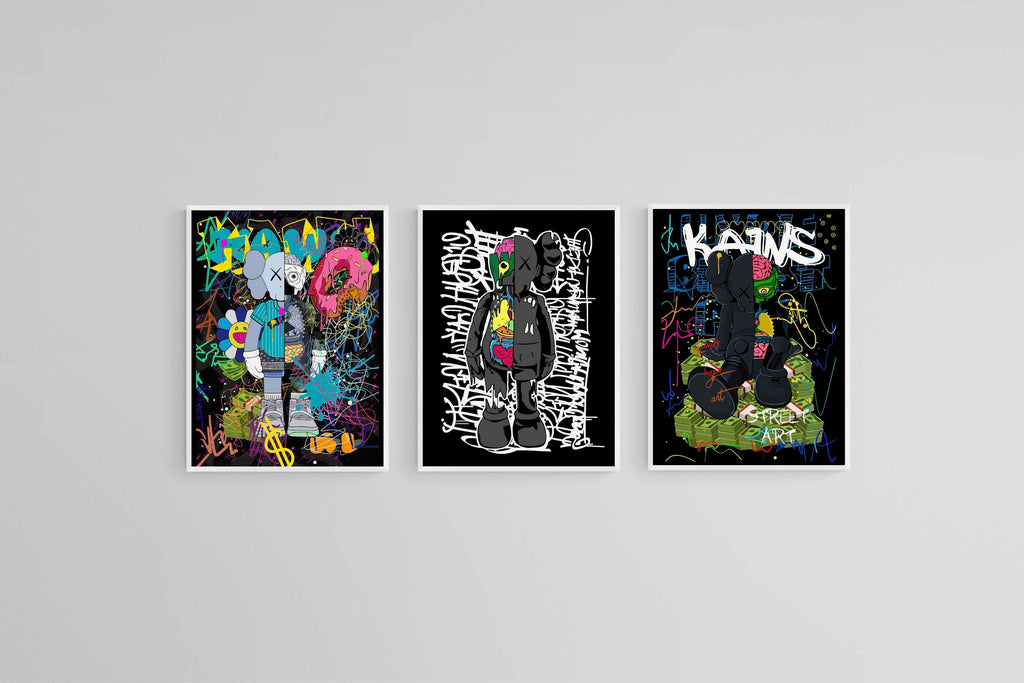 Street Art KAWS Set-Wall_Art-45 x 60cm (x3)-Mounted Canvas-White-Pixalot