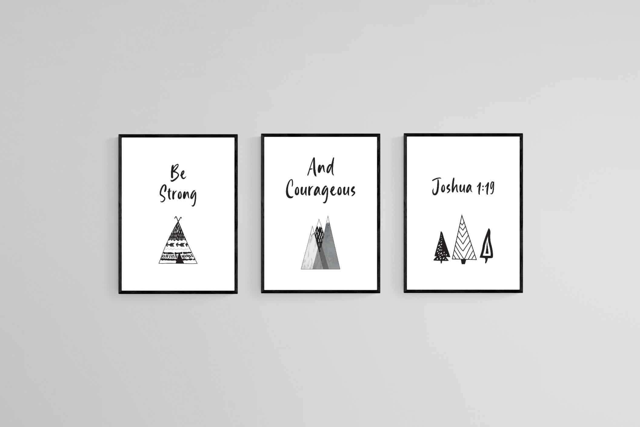 Strong & Courageous Set-Wall_Art-45 x 60cm (x3)-Mounted Canvas-Black-Pixalot