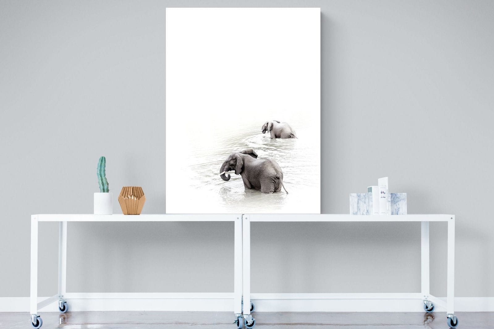 Swimming Elephants-Wall_Art-90 x 120cm-Mounted Canvas-No Frame-Pixalot