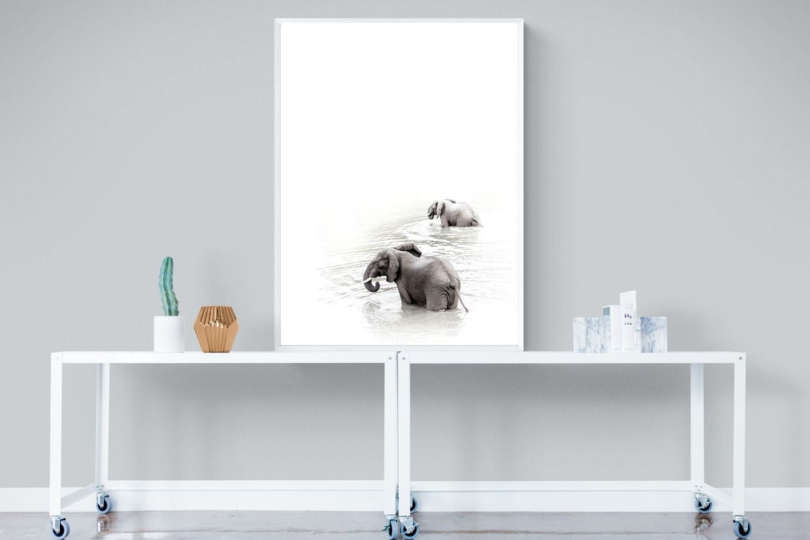 Swimming Elephants-Wall_Art-90 x 120cm-Mounted Canvas-White-Pixalot