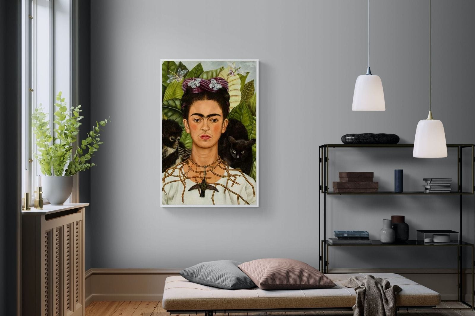 Thorn Necklace & Hummingbird-Wall_Art-100 x 150cm-Mounted Canvas-White-Pixalot