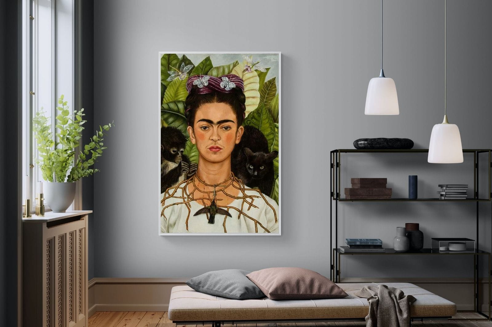 Thorn Necklace & Hummingbird-Wall_Art-120 x 180cm-Mounted Canvas-White-Pixalot