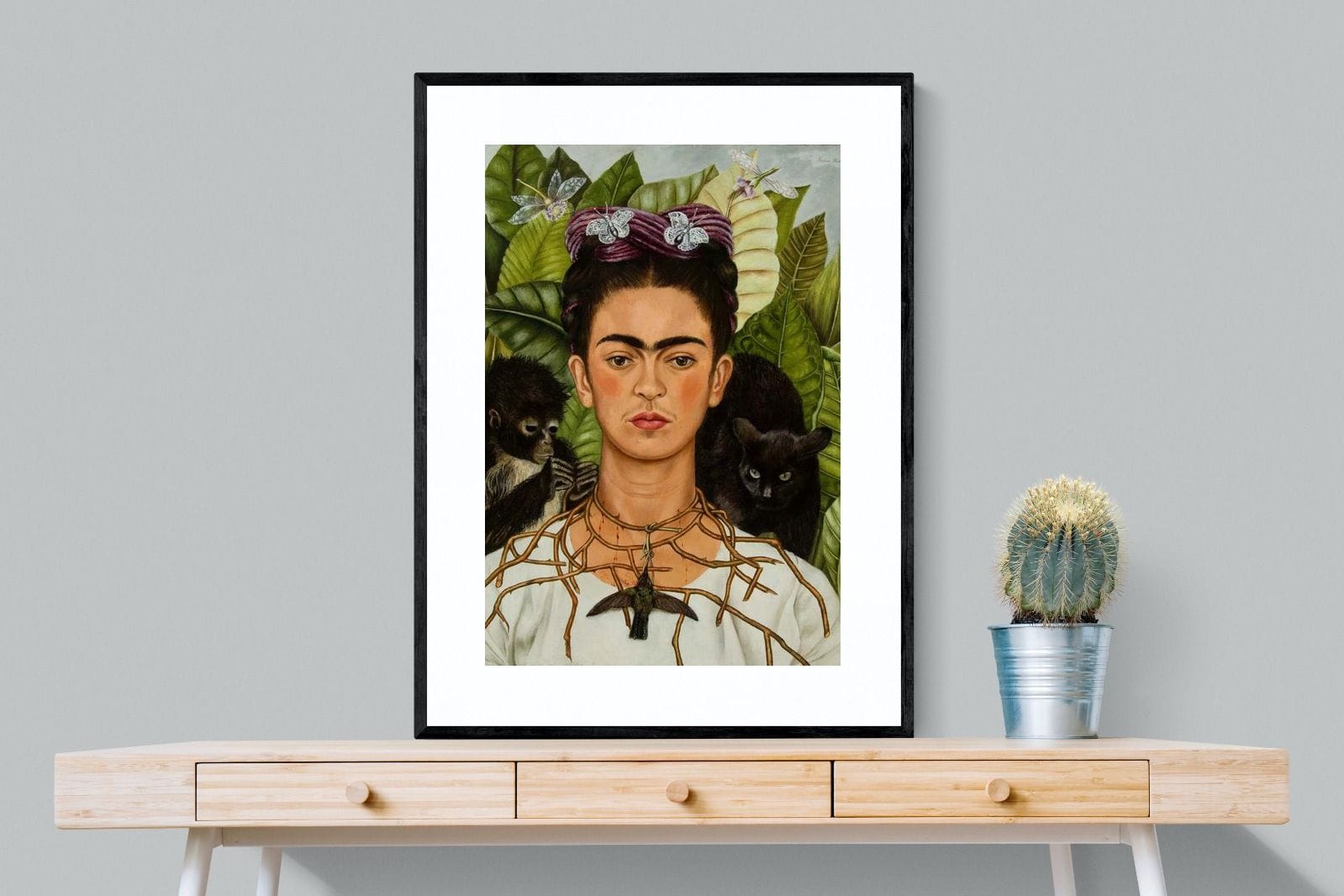 Thorn Necklace & Hummingbird-Wall_Art-75 x 100cm-Framed Print-Black-Pixalot