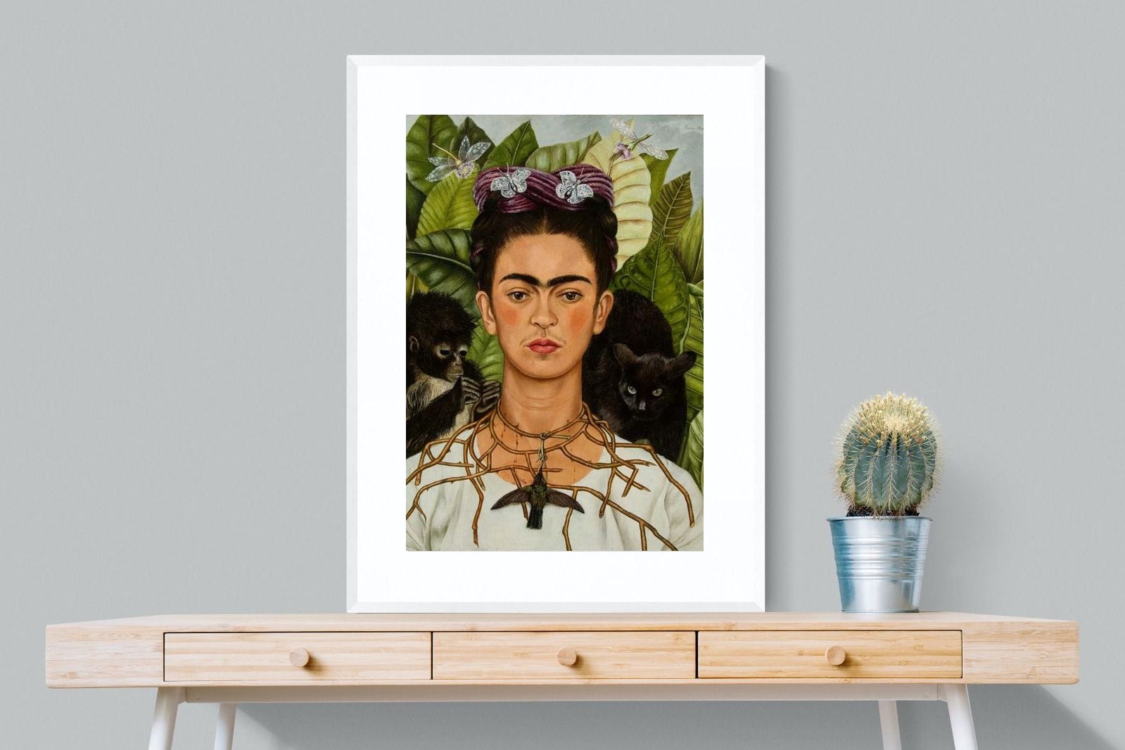 Thorn Necklace & Hummingbird-Wall_Art-75 x 100cm-Framed Print-White-Pixalot