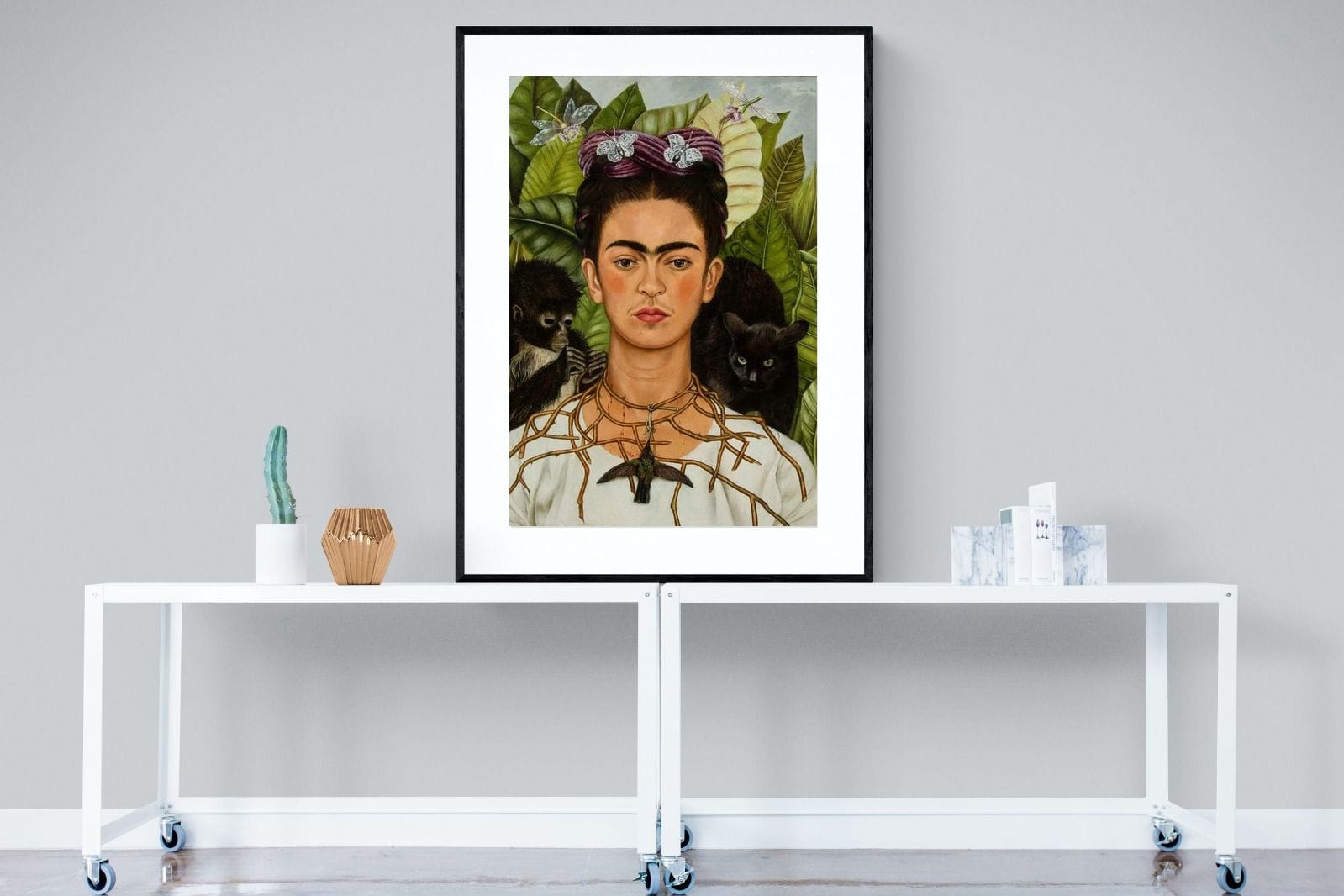 Thorn Necklace & Hummingbird-Wall_Art-90 x 120cm-Framed Print-Black-Pixalot