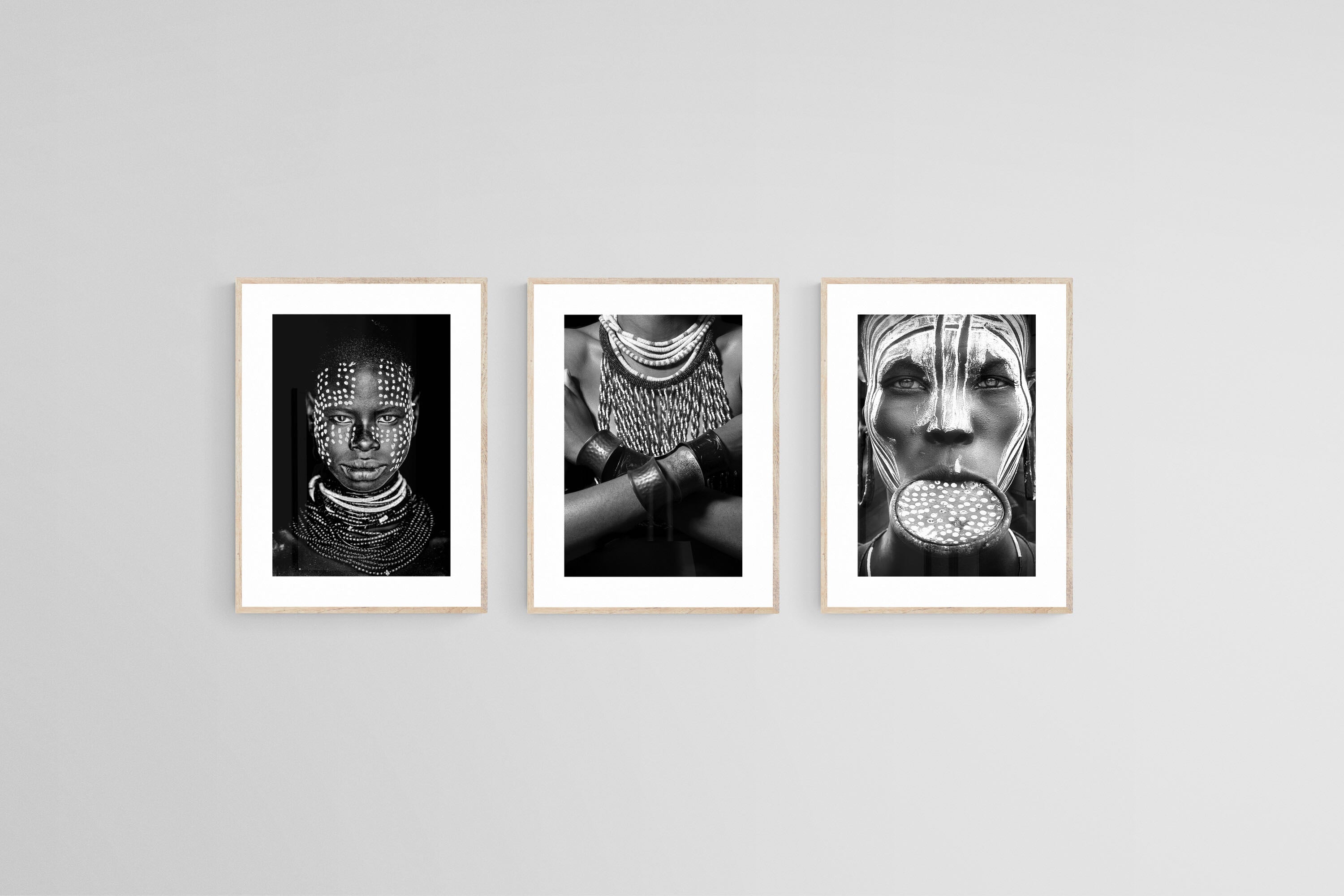 Tribes Set-Wall_Art-45 x 60cm (x3)-Framed Print-Wood-Pixalot