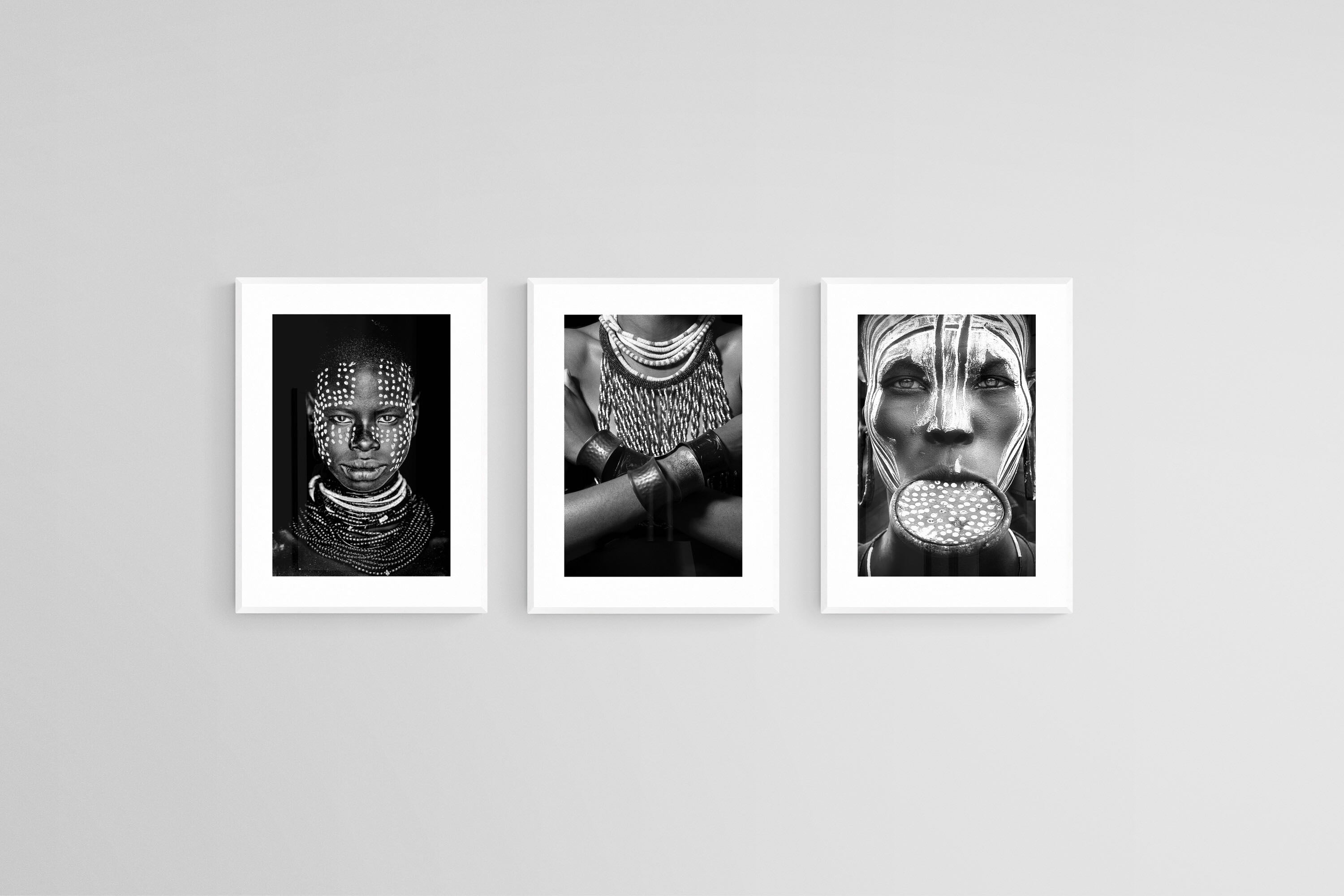 Tribes Set-Wall_Art-45 x 60cm (x3)-Framed Print-White-Pixalot