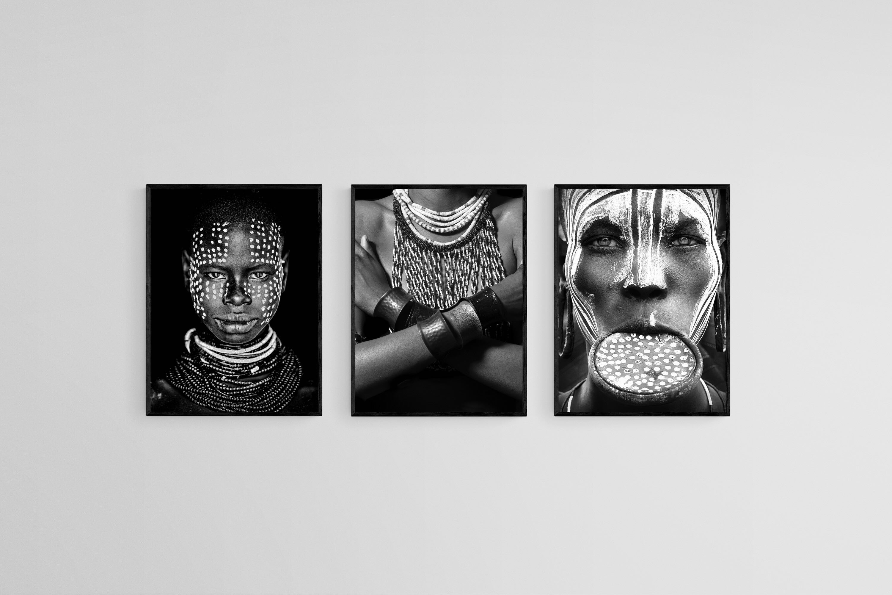 Tribes Set-Wall_Art-45 x 60cm (x3)-Mounted Canvas-Black-Pixalot