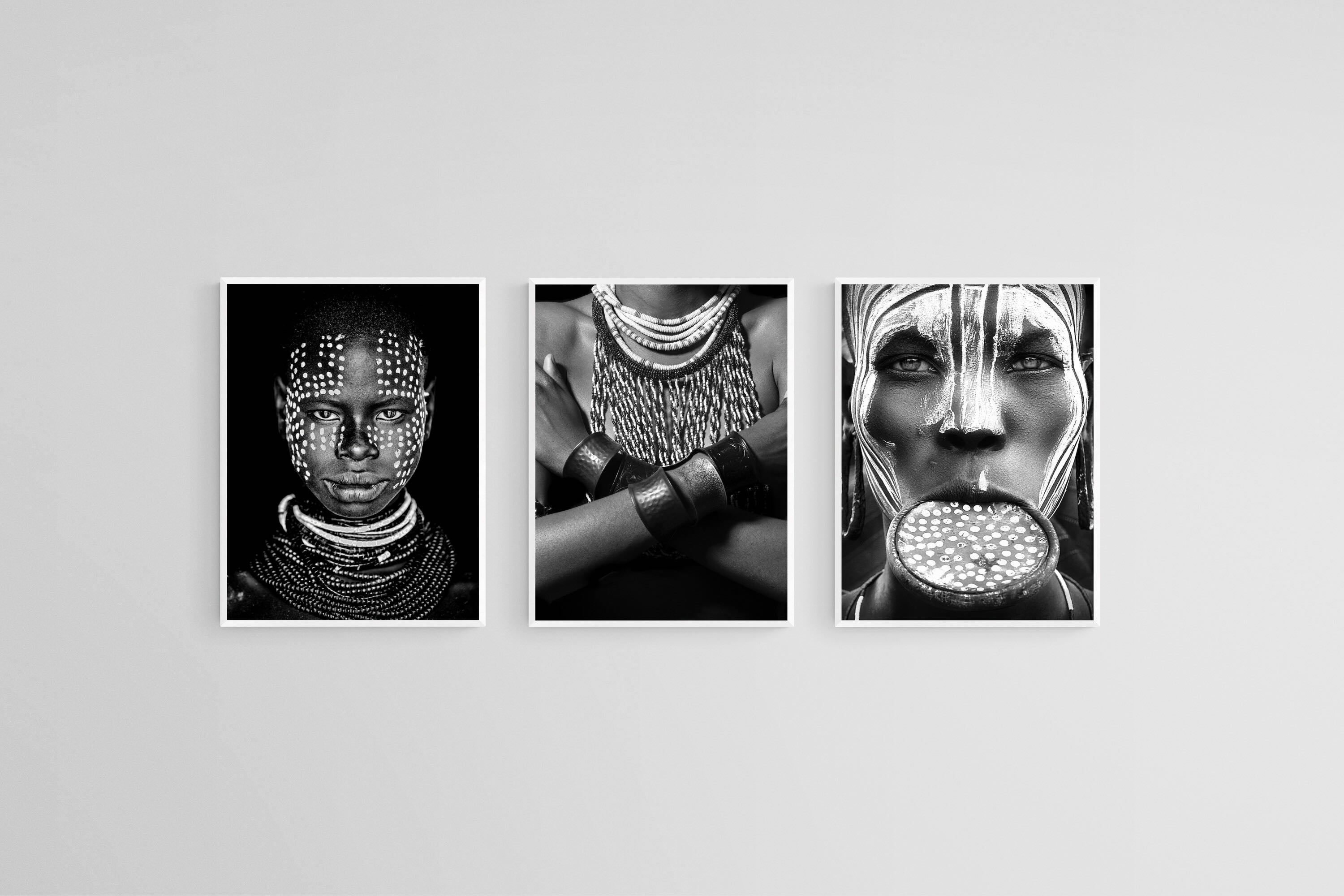 Tribes Set-Wall_Art-45 x 60cm (x3)-Mounted Canvas-White-Pixalot