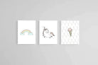 Unicorn & Rainbow Set-Wall_Art-45 x 60cm (x3)-Mounted Canvas-White-Pixalot