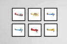 Vintage Planes Set-Wall_Art-30 x 30cm (x6)-Mounted Canvas-Black-Pixalot