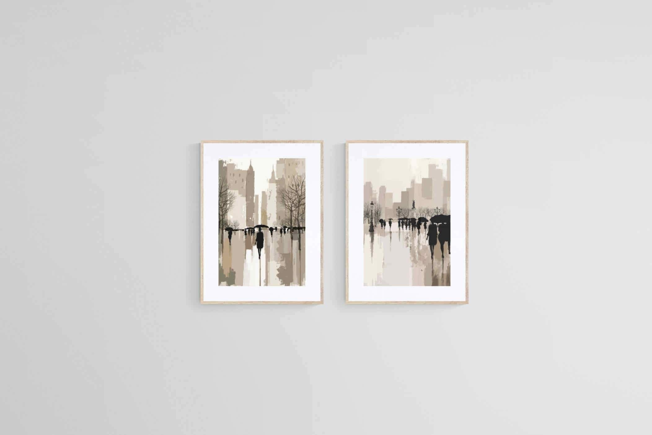 Watercolour In The Rain Set-Wall_Art-45 x 60cm (x2)-Framed Print-Wood-Pixalot