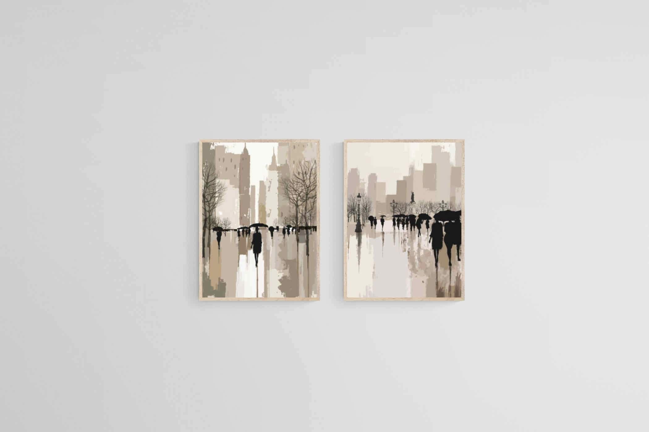 Watercolour In The Rain Set-Wall_Art-45 x 60cm (x2)-Mounted Canvas-Wood-Pixalot