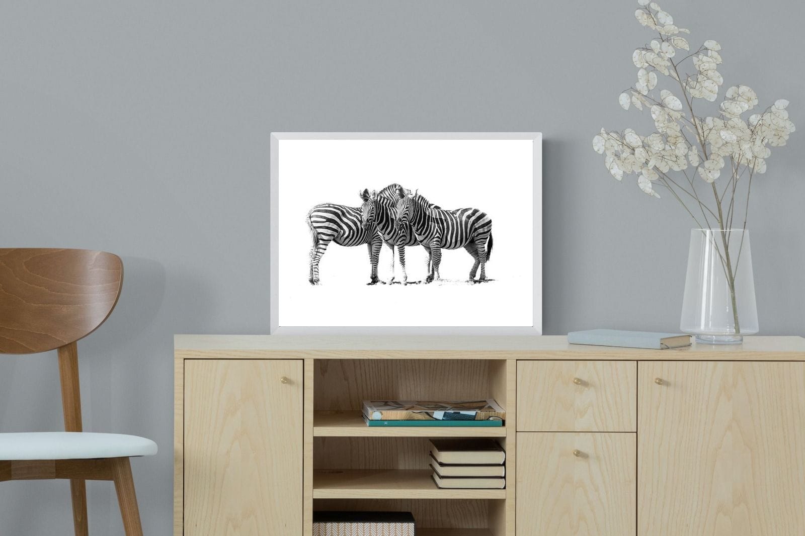 Zebra Trio-Wall_Art-60 x 45cm-Mounted Canvas-White-Pixalot