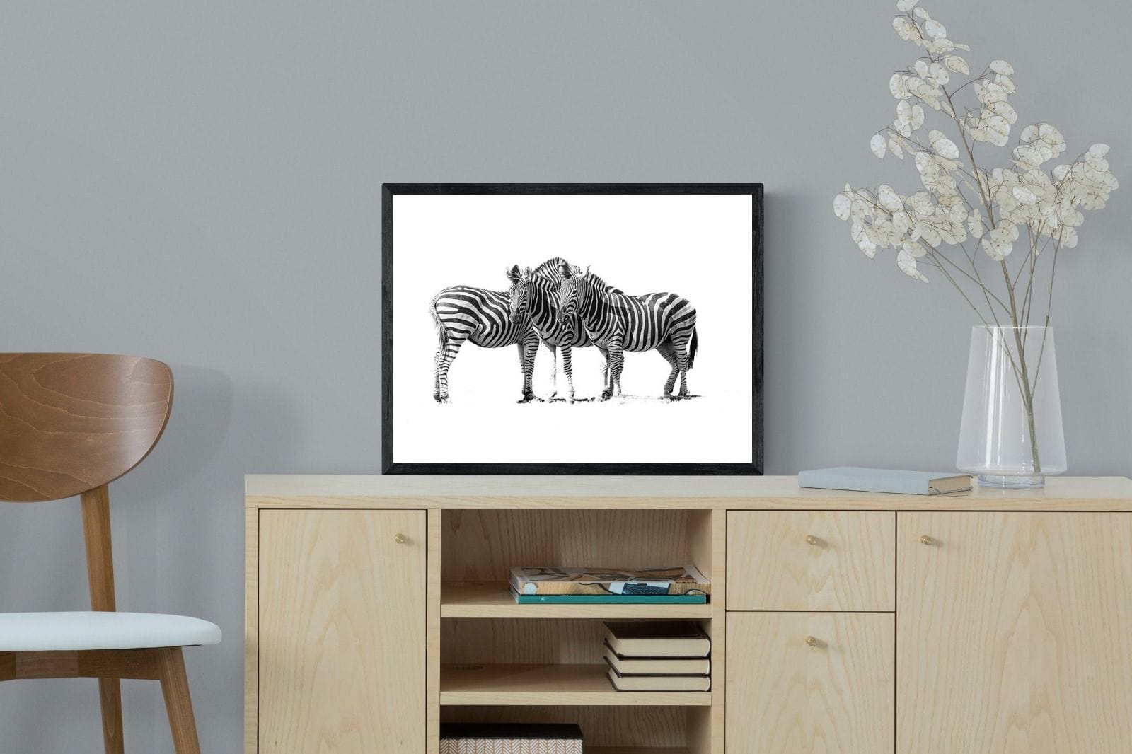 Zebra Trio-Wall_Art-60 x 45cm-Mounted Canvas-Black-Pixalot