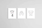 Animal Friends Set-Wall_Art-60 x 80cm (x3)-Mounted Canvas-No Frame-Pixalot