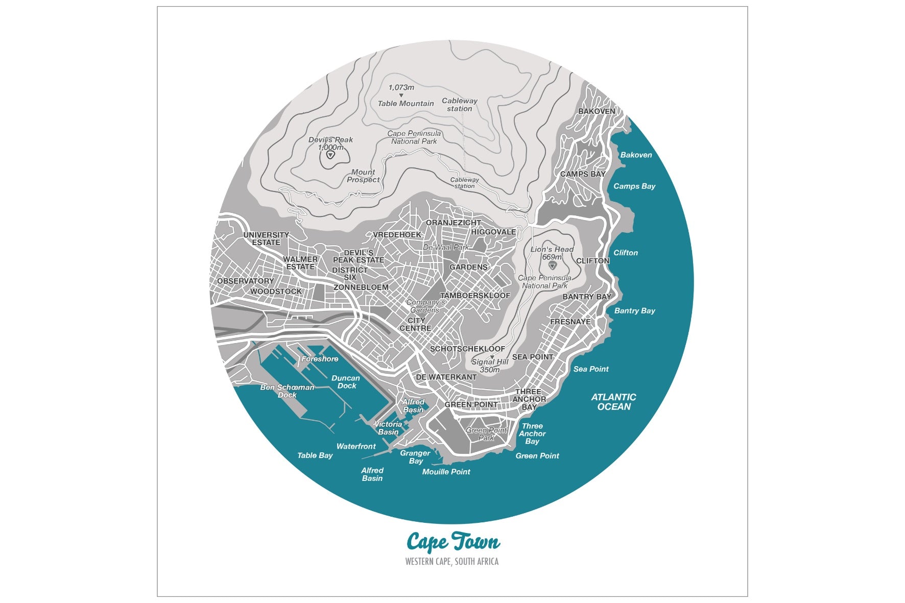 Cape Town Circle Map-Wall_Art-Pixalot