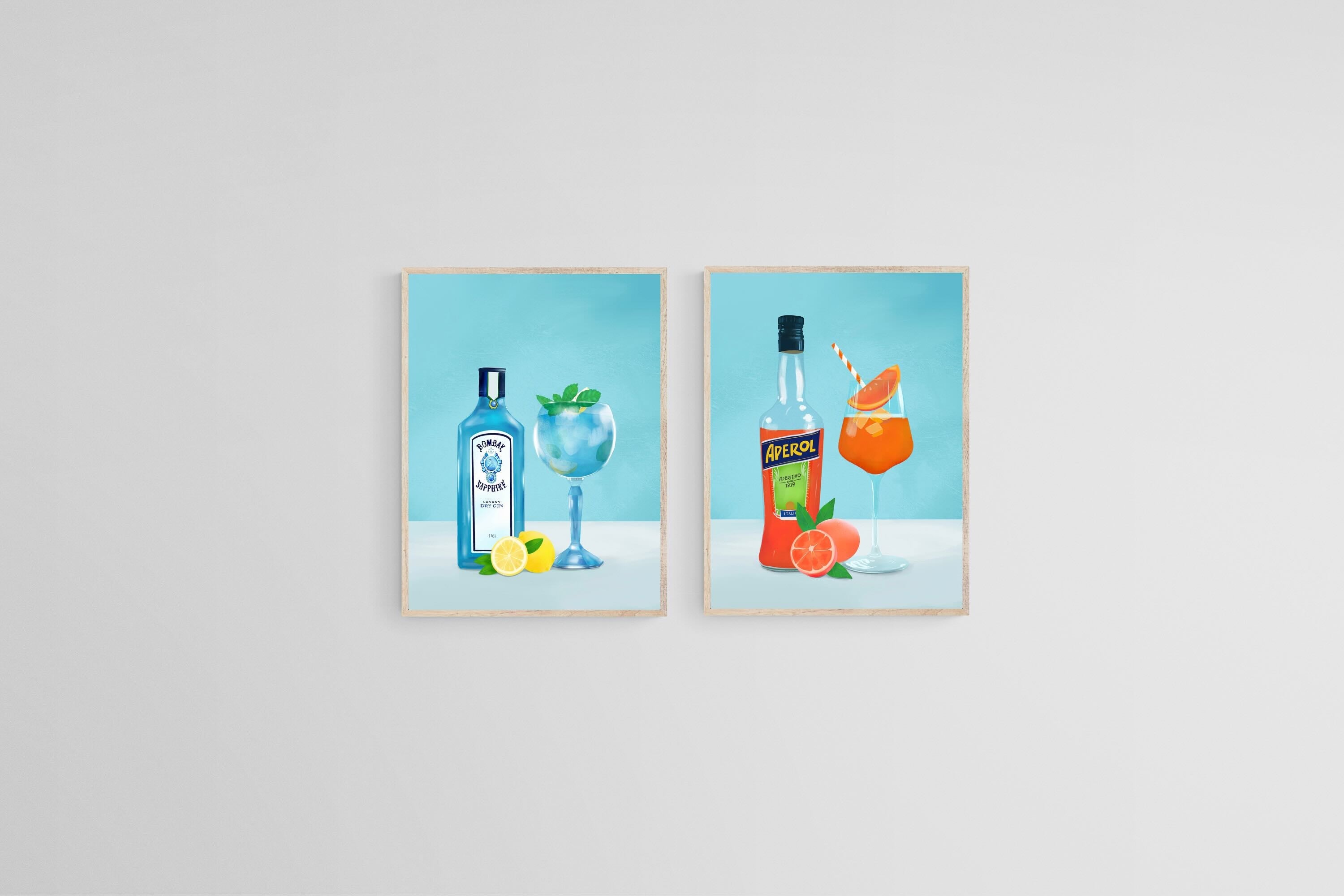 Cocktail Hour Set-Wall_Art-45 x 60cm (x2)-Mounted Canvas-Wood-Pixalot