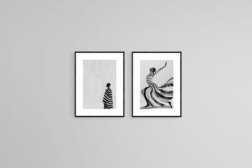 Echoes in Motion Set-Wall_Art-45 x 60cm (x2)-Framed Print-Black-Pixalot