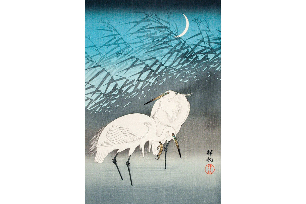 Egrets and Reeds in Moonlight-Wall_Art-Pixalot