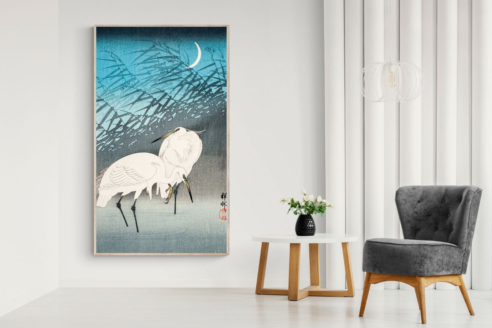 Pixalot Egrets and Reeds in Moonlight