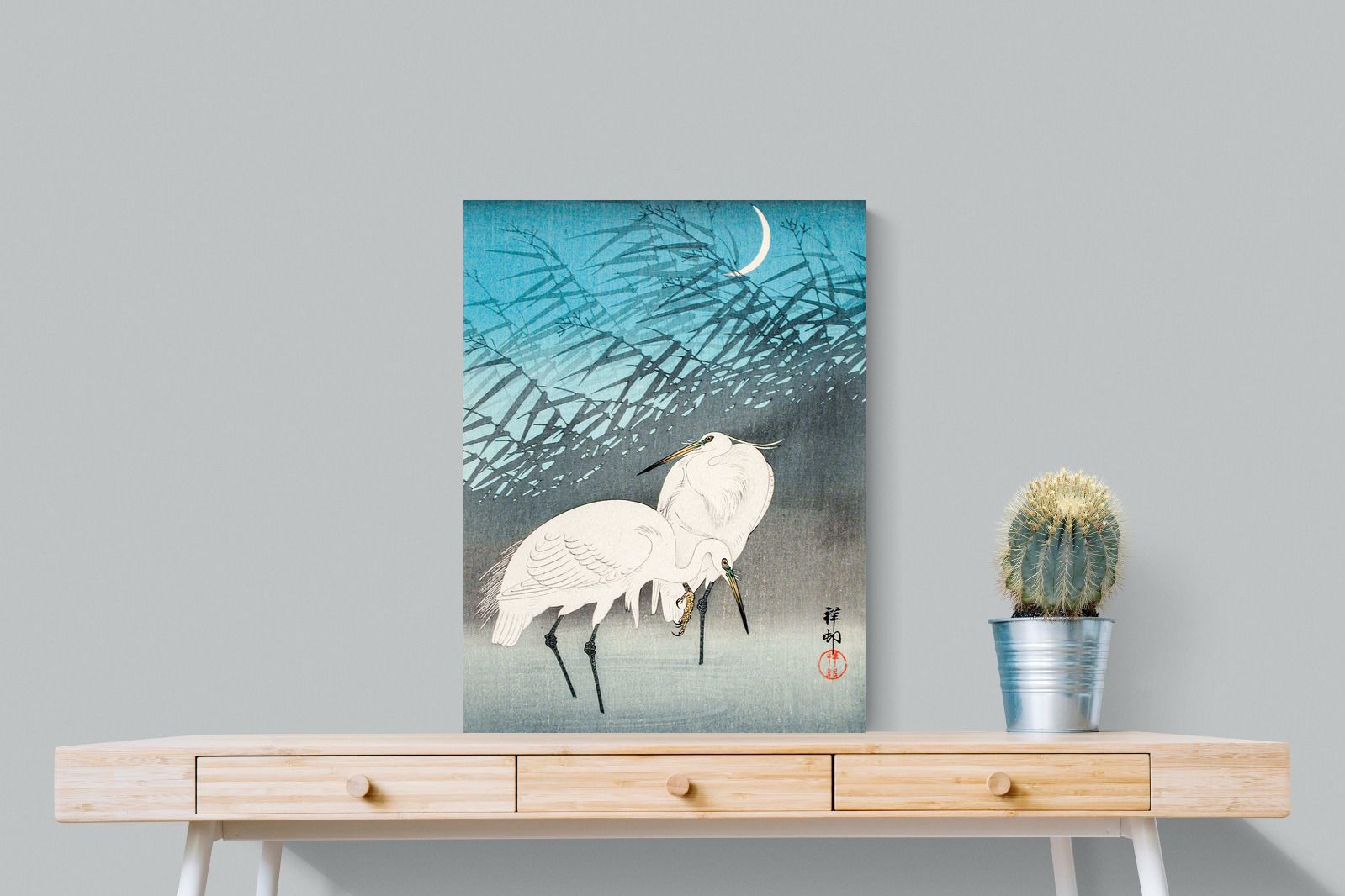 Pixalot Egrets and Reeds in Moonlight