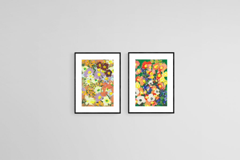 Floral Vibrance Set-Wall_Art-45 x 60cm (x2)-Framed Print-Black-Pixalot