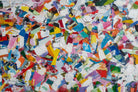 Abstract artwork with colorful geometric shapes on a white background
