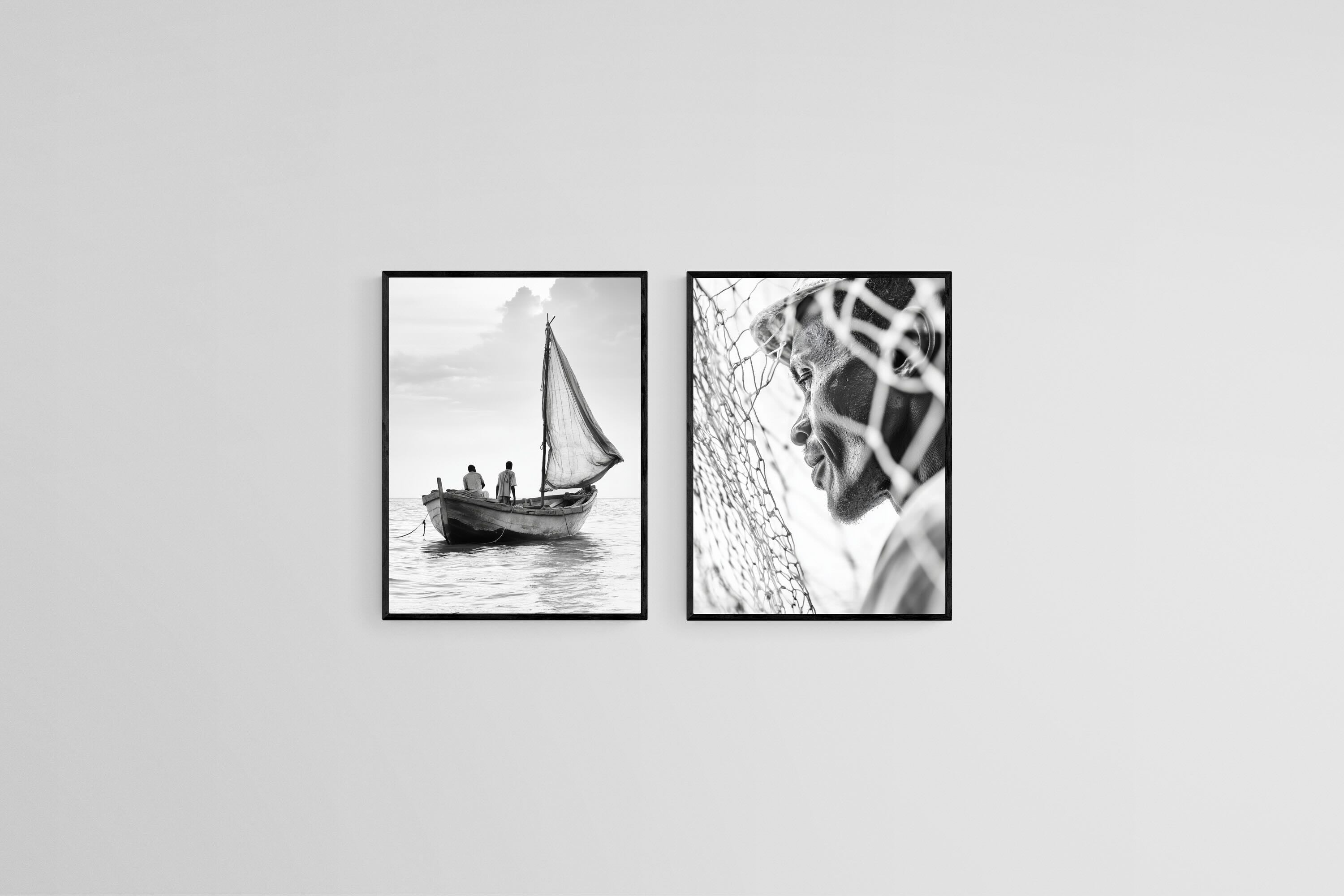 Freetown Fishermen-Wall_Art-45 x 60cm (x2)-Mounted Canvas-Black-Pixalot