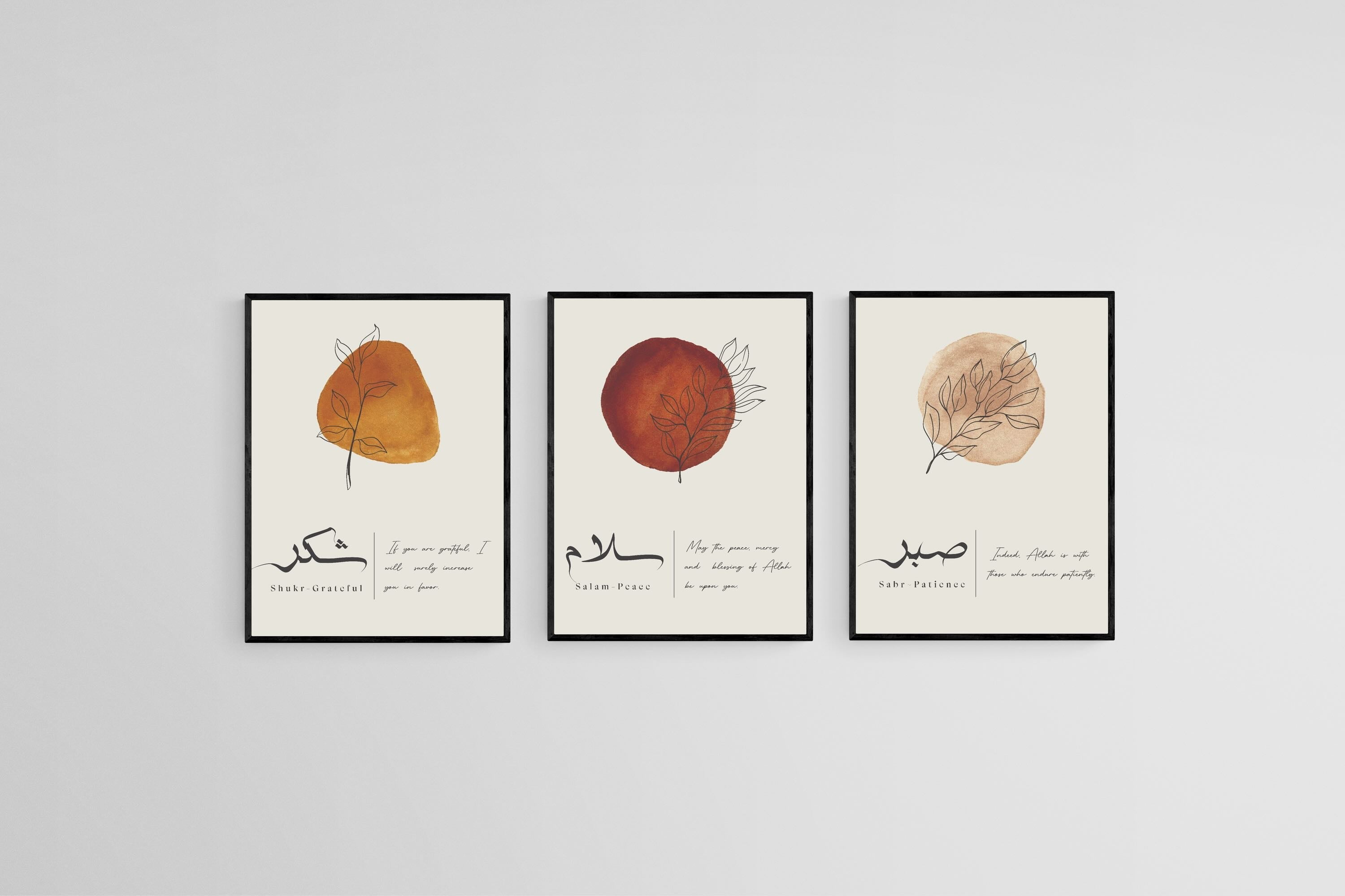 Islamic Set-Wall_Art-45 x 60cm (x3)-Mounted Canvas-Black-Pixalot