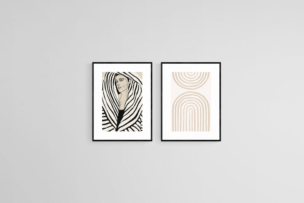 Lines & Minds Set-Wall_Art-45 x 60cm (x2)-Framed Print-Black-Pixalot