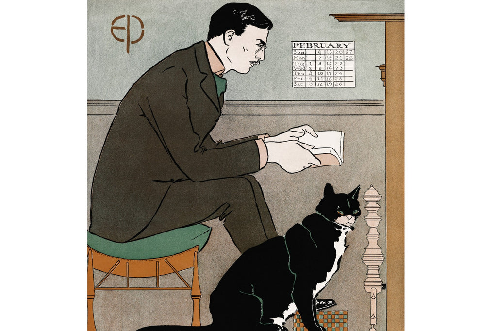 Man Reading with Cat