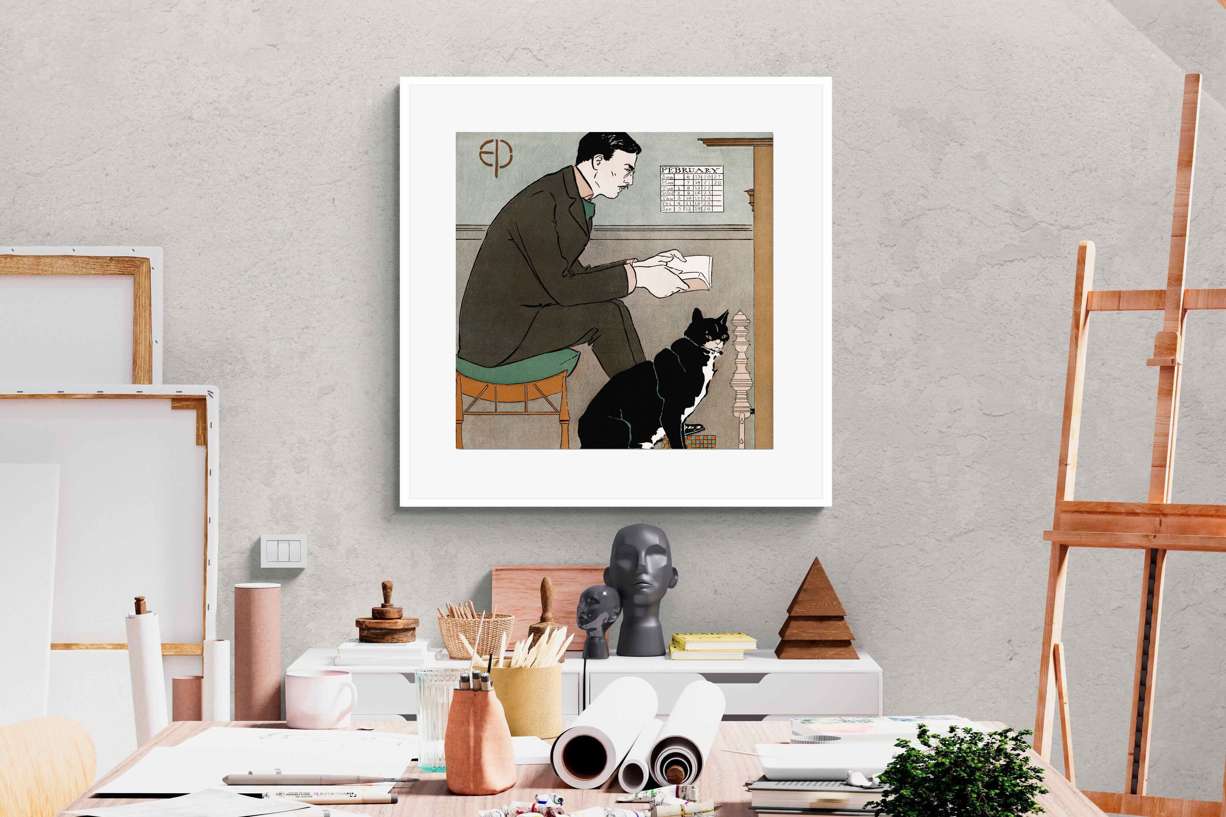 Pixalot Man Reading with Cat