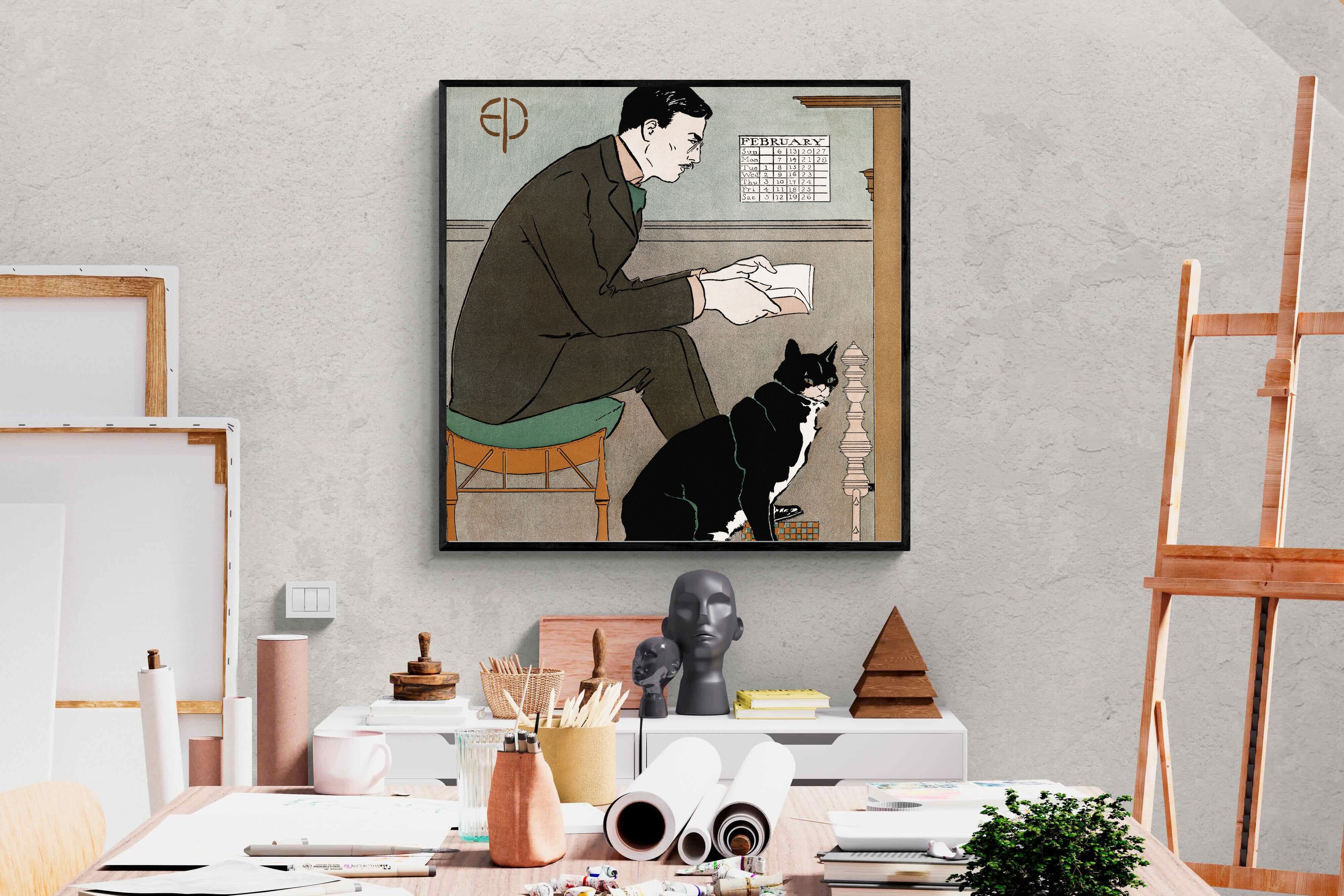 Pixalot Man Reading with Cat