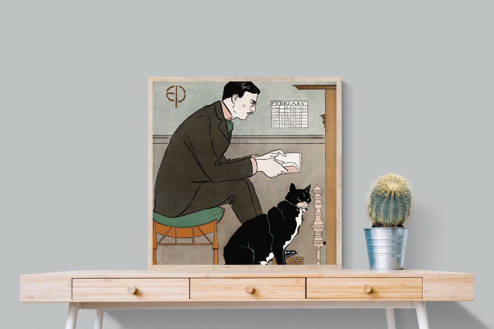 Pixalot Man Reading with Cat