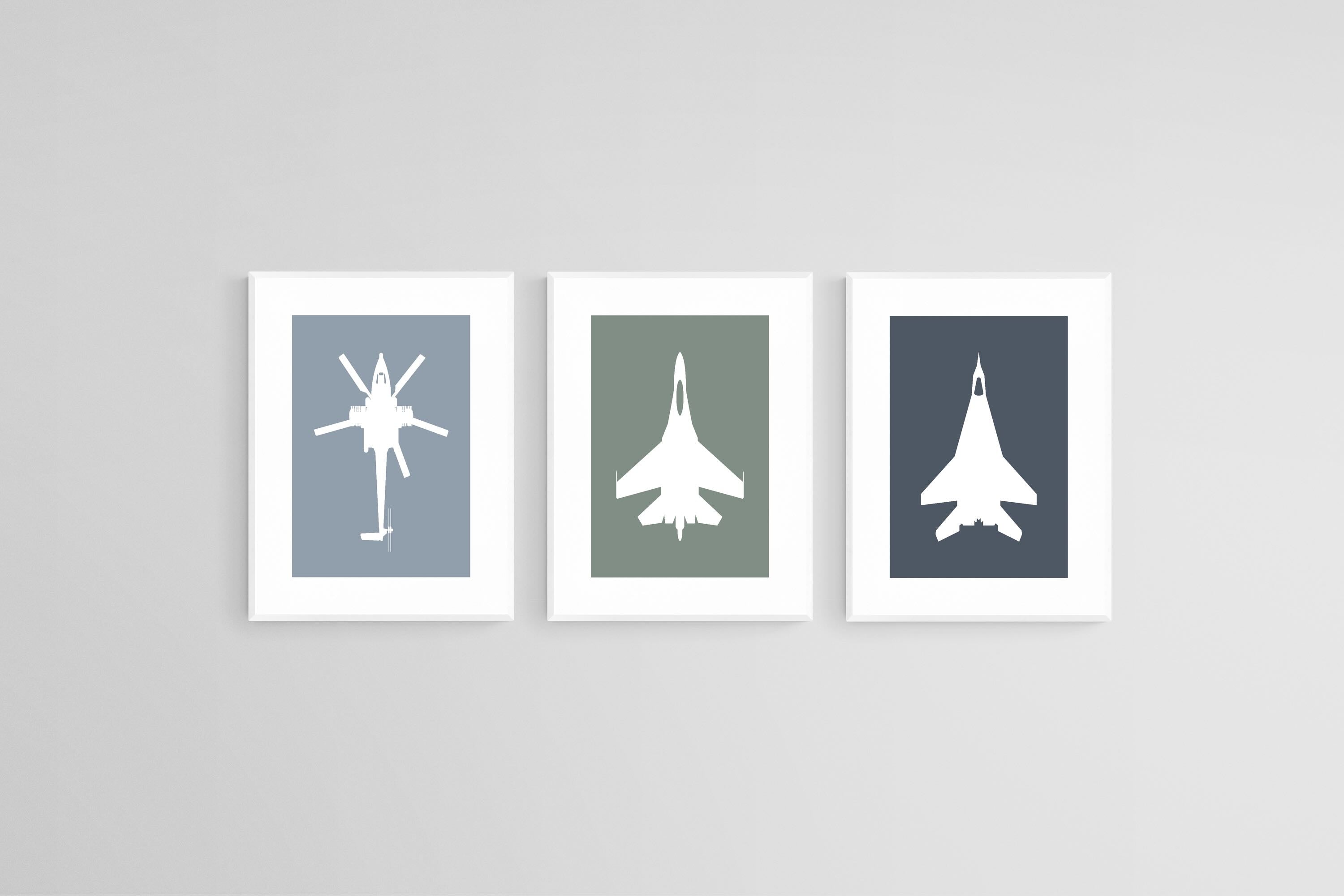 Military Aircraft Set-Wall_Art-45 x 60cm (x3)-Framed Print-White-Pixalot