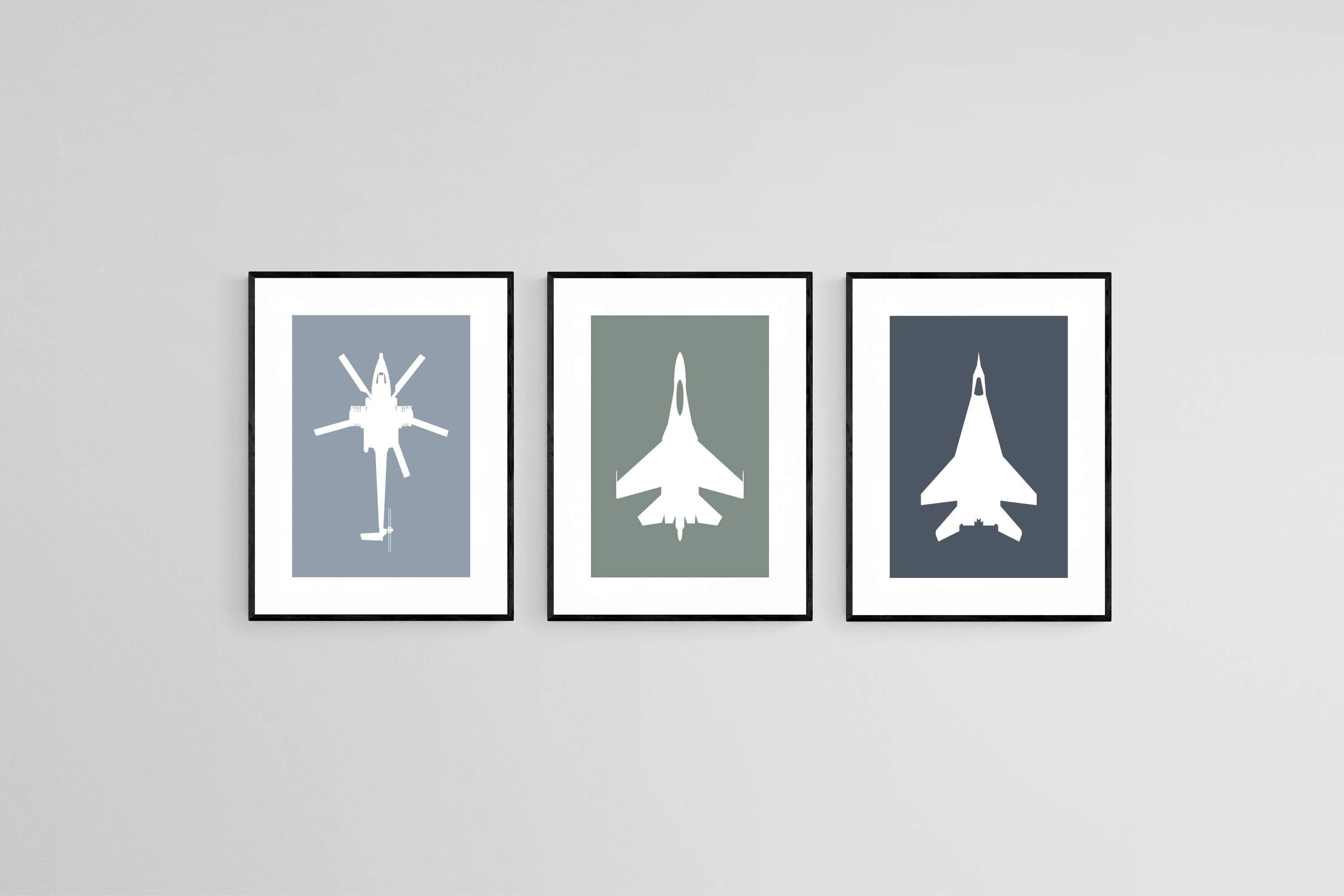 Military Aircraft Set-Wall_Art-45 x 60cm (x3)-Framed Print-Black-Pixalot